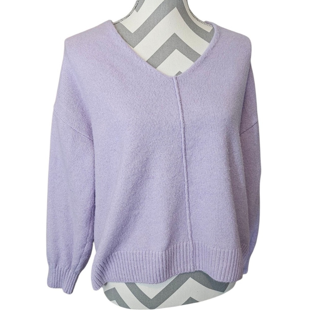 Vince Camuto Womens Lavender V-Neck Exposed Seam Pullover Sweater Size M Purple